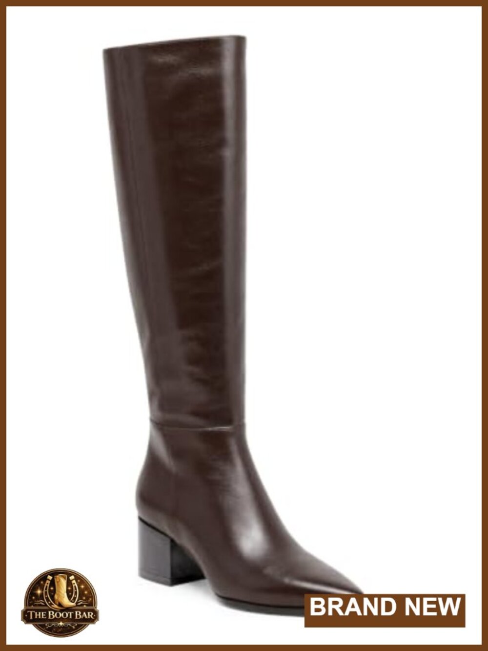 Womens Wide Calf Knee High Boots Chunky Heel Side Zipper Faux Leather